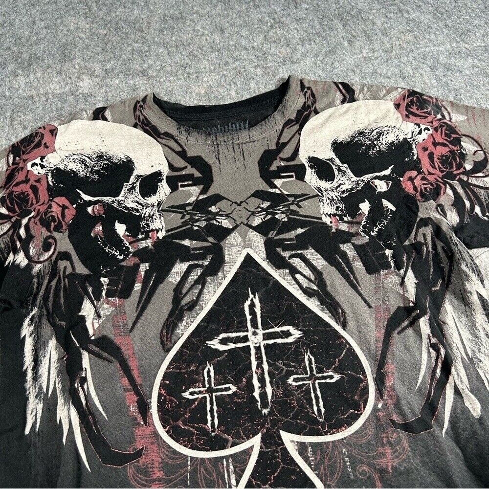 Nobility Shirt Men Medium Black Y2K Cybergoth Affliction AOP Skull Rare Emo Punk - Picture 2 of 9